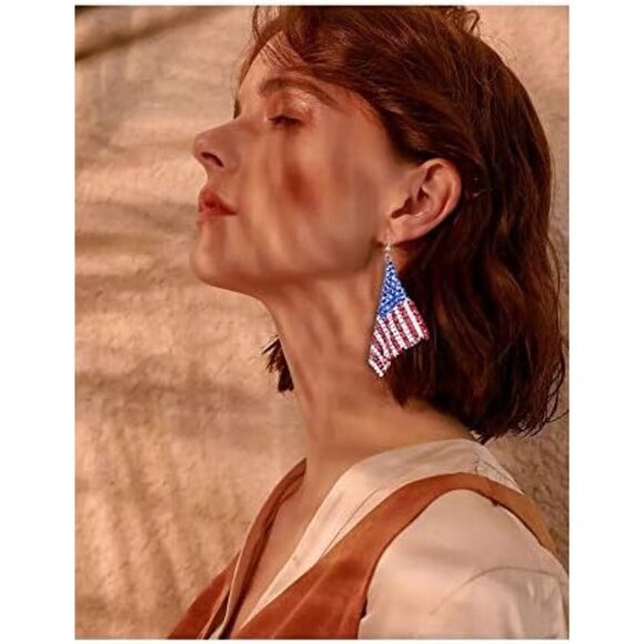 Women's Patriotic Independence Day 4th of July Drop Dangle American Flag Earring - Picture 2 of 7